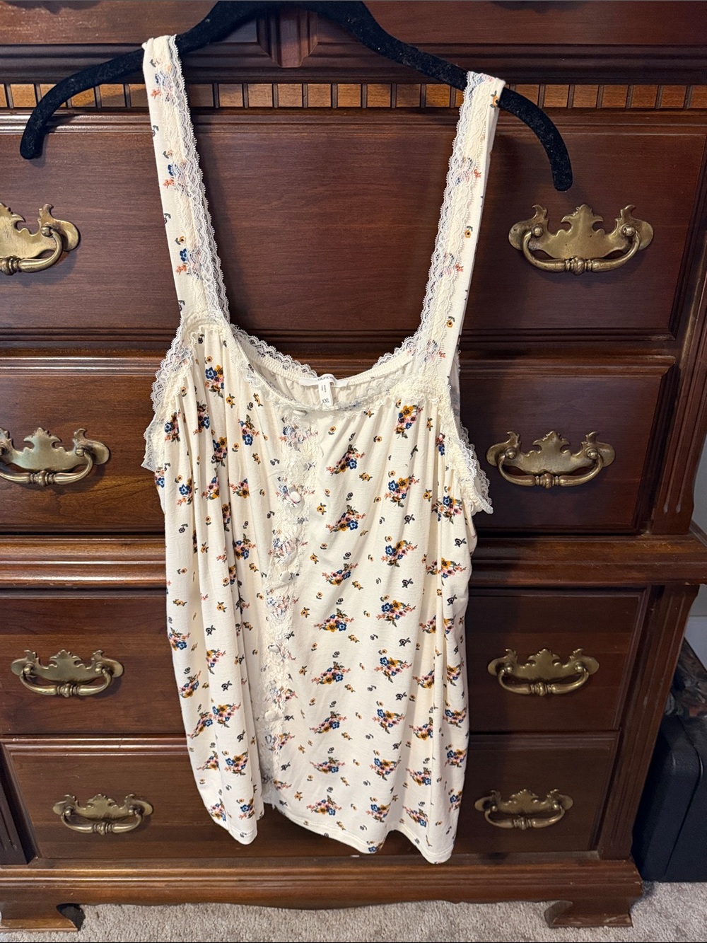 Maurices Cream Floral Lace-Trim Tank Top
